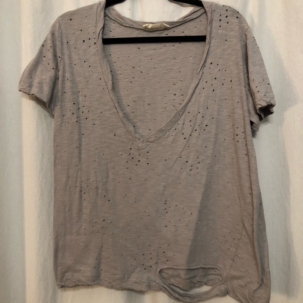 Distressed v-neck